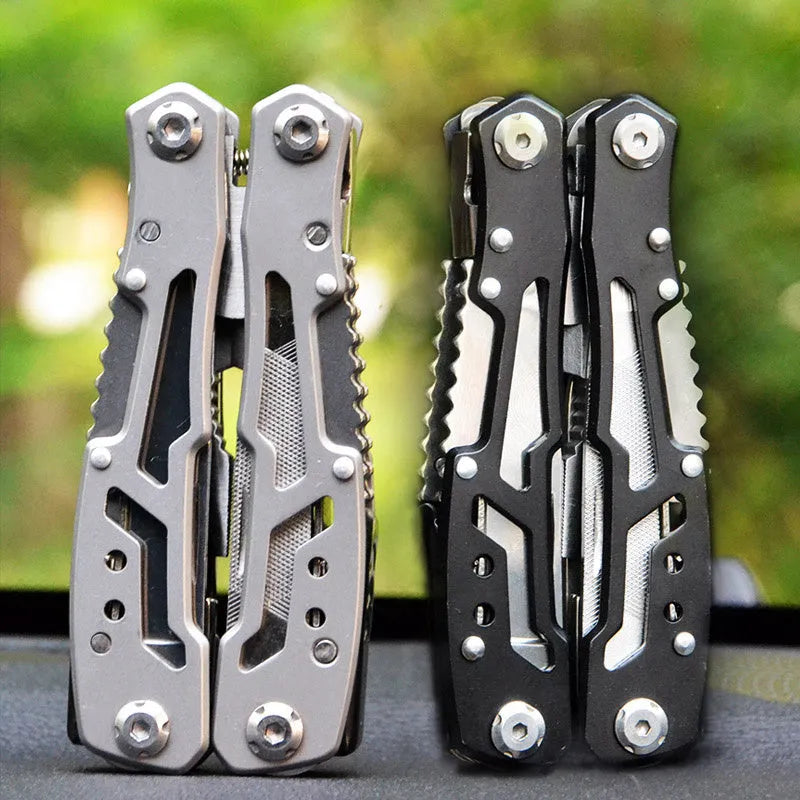 All steel 14-in-1 folding multi-function pliers with locking blade, 10cm folded length, black colour