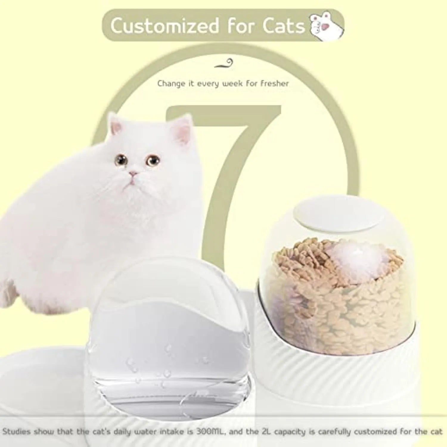 White wave-shaped automatic cat feeder and water dispenser set with 2-litre capacity.
