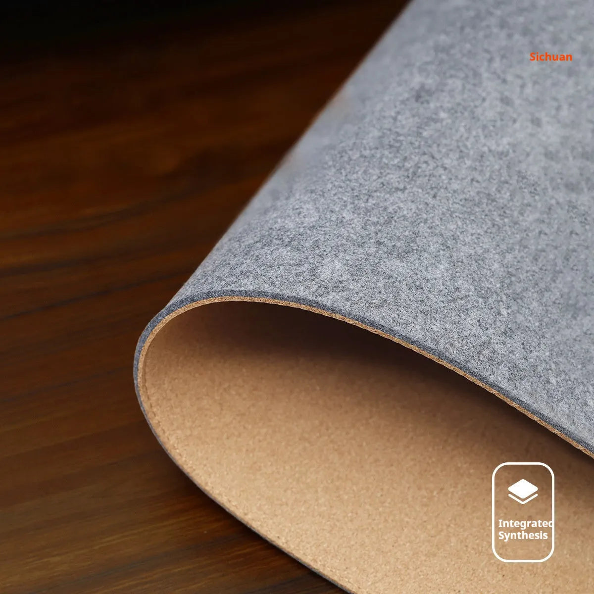 Unisex oversized felt and cork desk mat in grey pattern on office desk