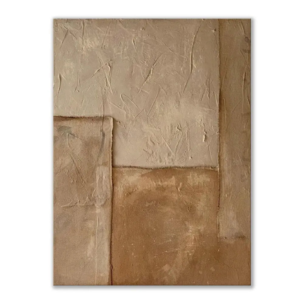 Large handmade abstract oil painting on canvas, brown textured medieval wabi-sabi style, vertical one-panel wall art, no frame