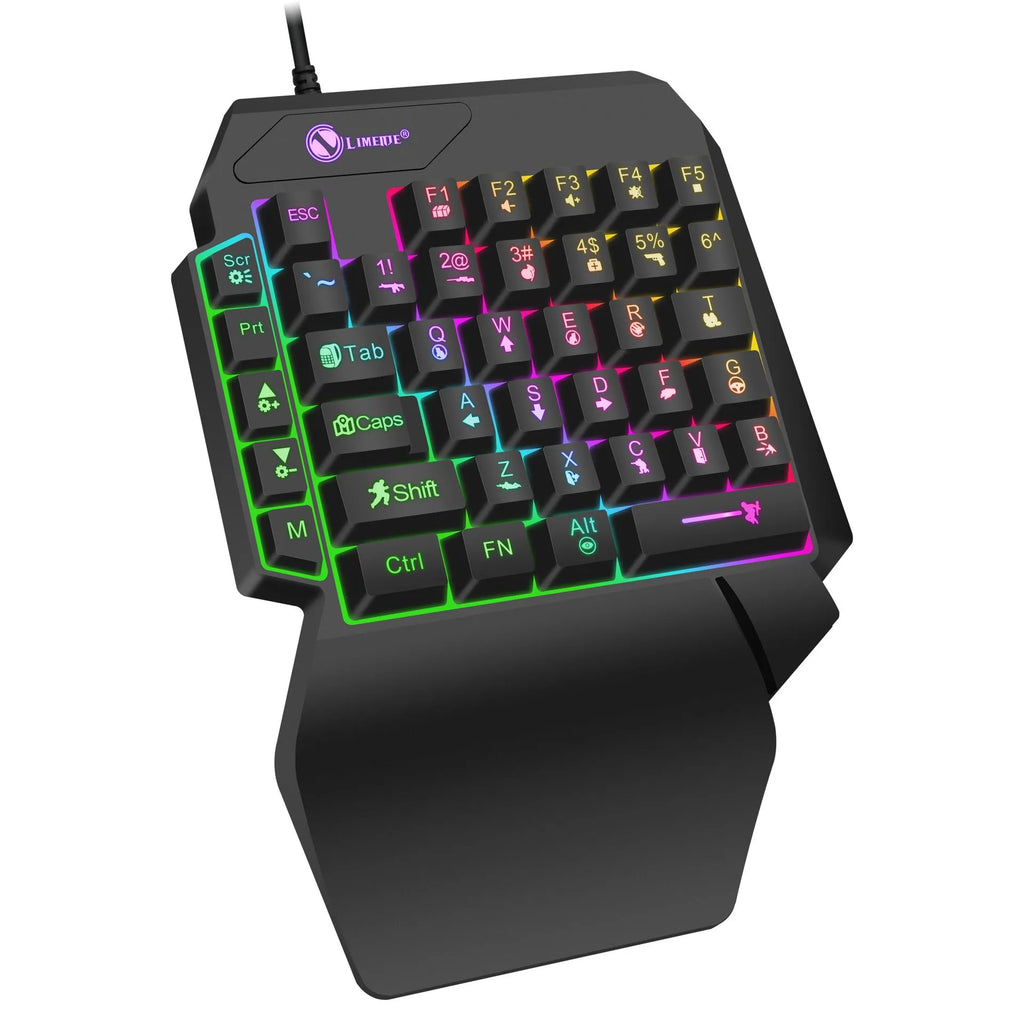 GK103S one-handed luminous mechanical gaming keyboard with backlit keys on a desk.