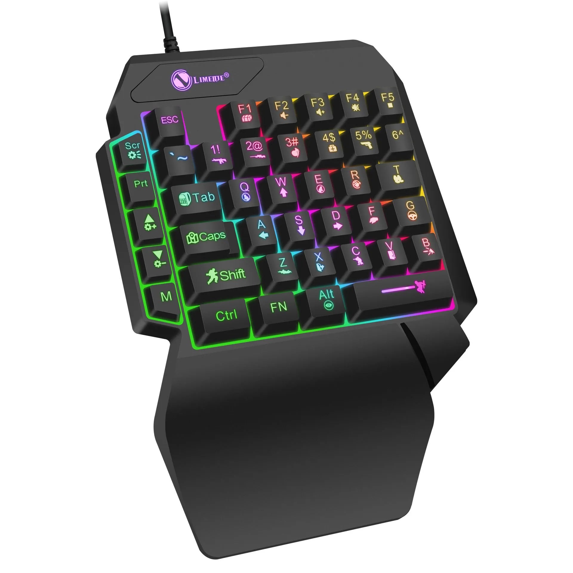 GK103S one-handed luminous mechanical gaming keyboard with backlit keys on a desk.