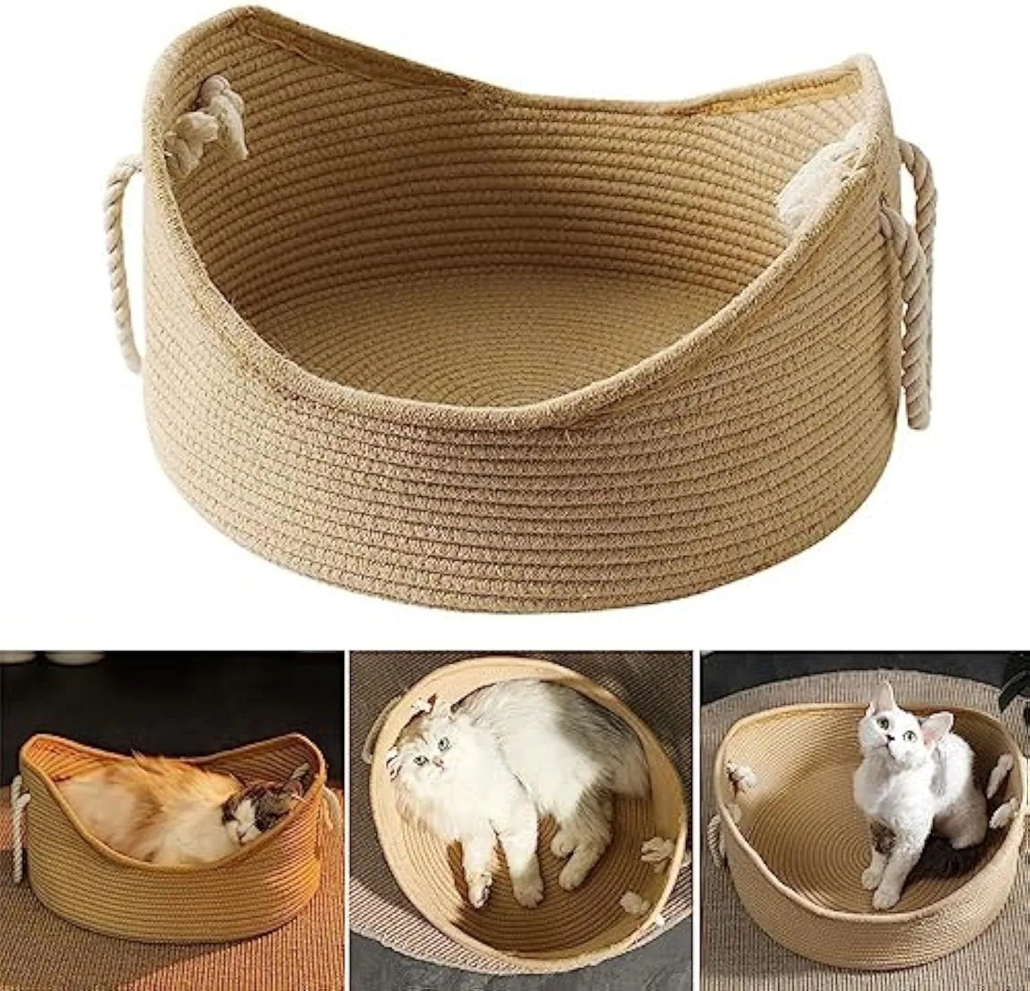Wicker cat bed basket with corrugated scratching board for feline resting and claw maintenance