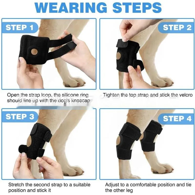 Black polyester dog joint support brace for ACL rehabilitation and joint dislocation protection
