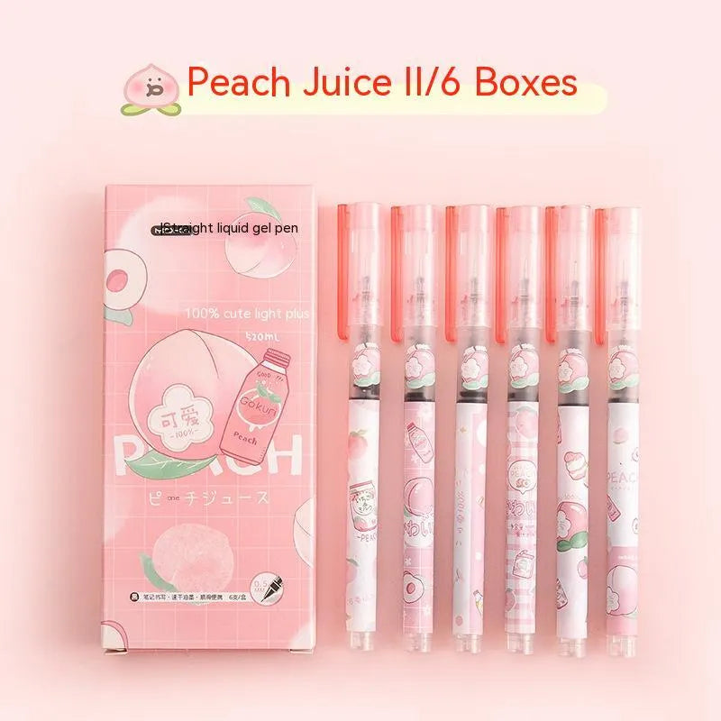 Box of six cute cartoon gel pens from Marvel series with plastic shells and assorted ink colours
