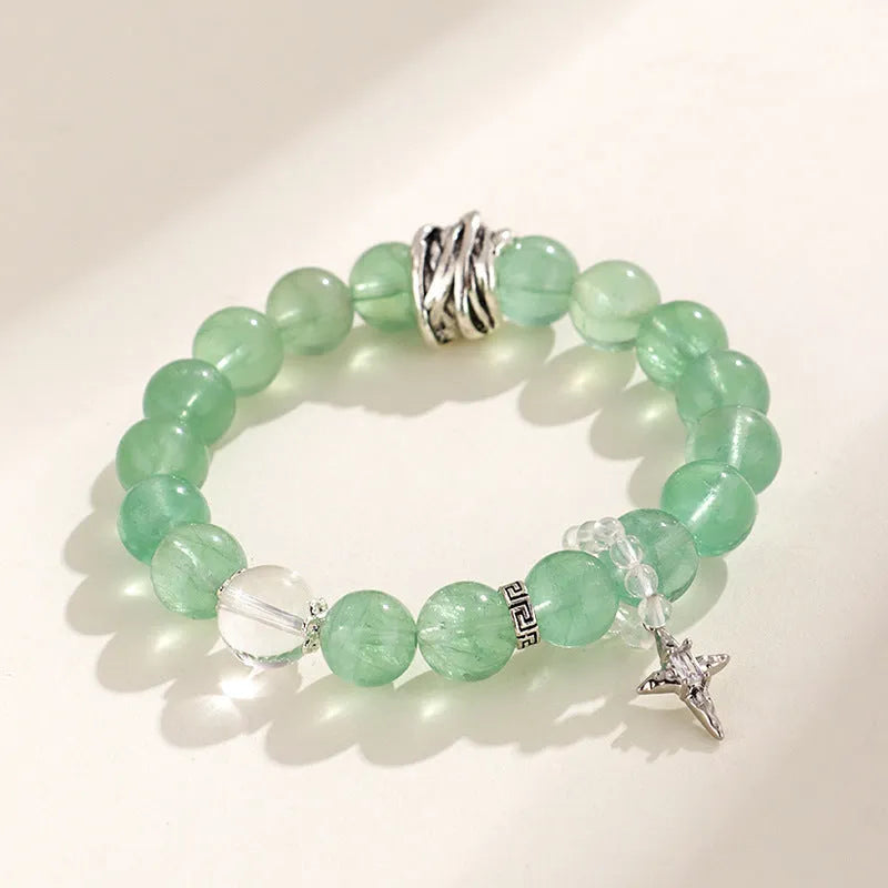 Green fluorite bracelet with star moon charms and white crystal stones in Korean jewellery style