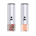 USB rechargeable electric salt and pepper grinder set with clear glass jar and stainless steel top