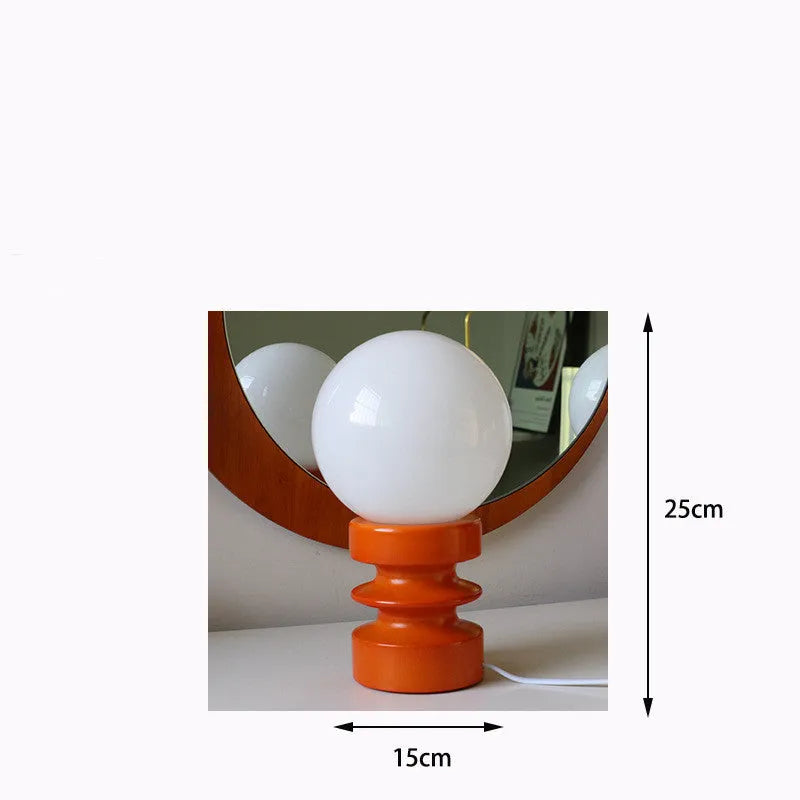 Solid wood and glass Korean style bedside table lamp in orange, green, or red