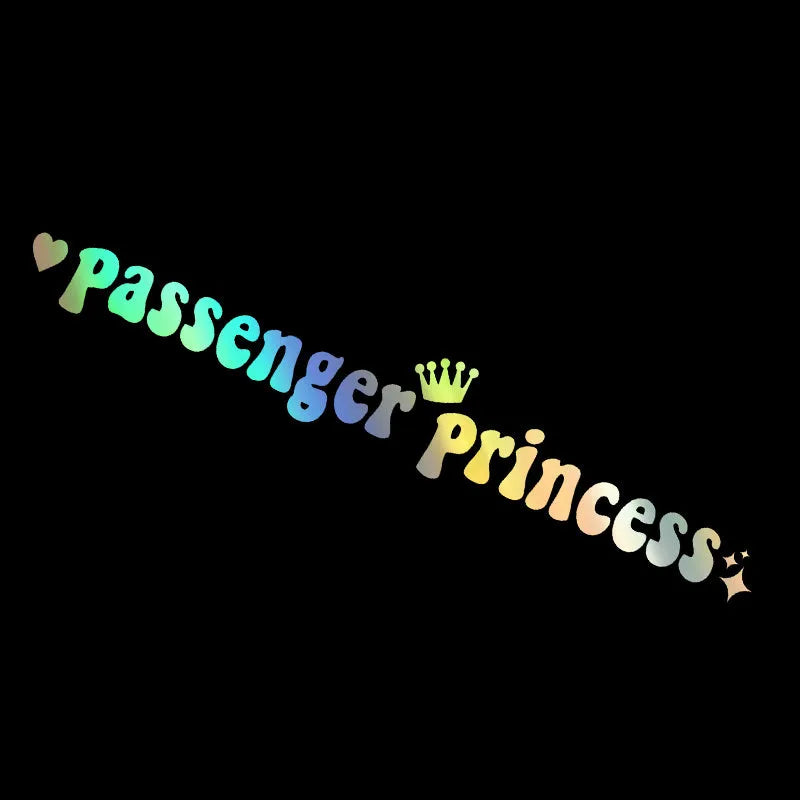 Passenger princess car sticker for rearview mirror in black, white, laser and pink colours