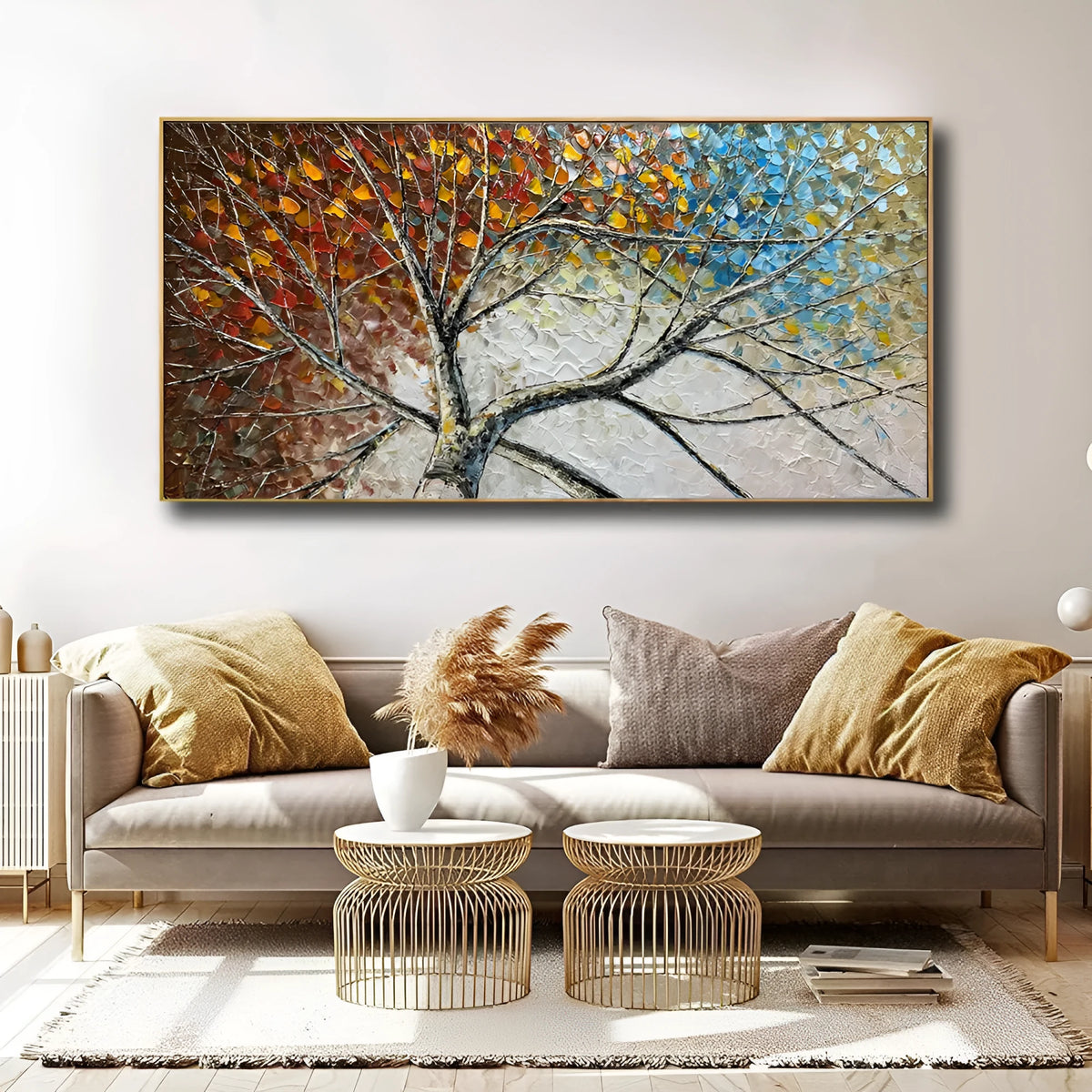 Handpainted Fortune Tree oil painting on canvas, modern abstract landscape wall art, no frame