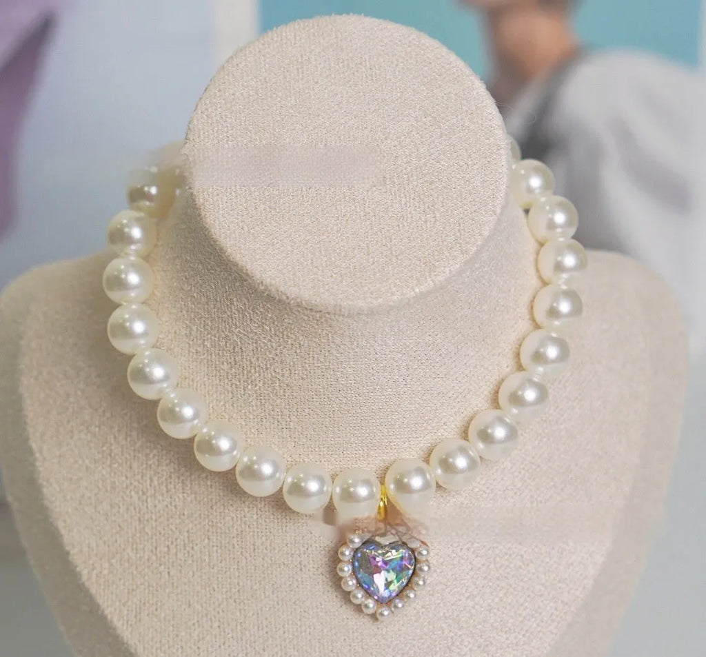 Plastic alloy resin pearl necklace cat collar in multiple colours and sizes