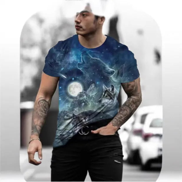 Retro 3D animal print men's short-sleeved t-shirt in polyester bird eye cloth fabric