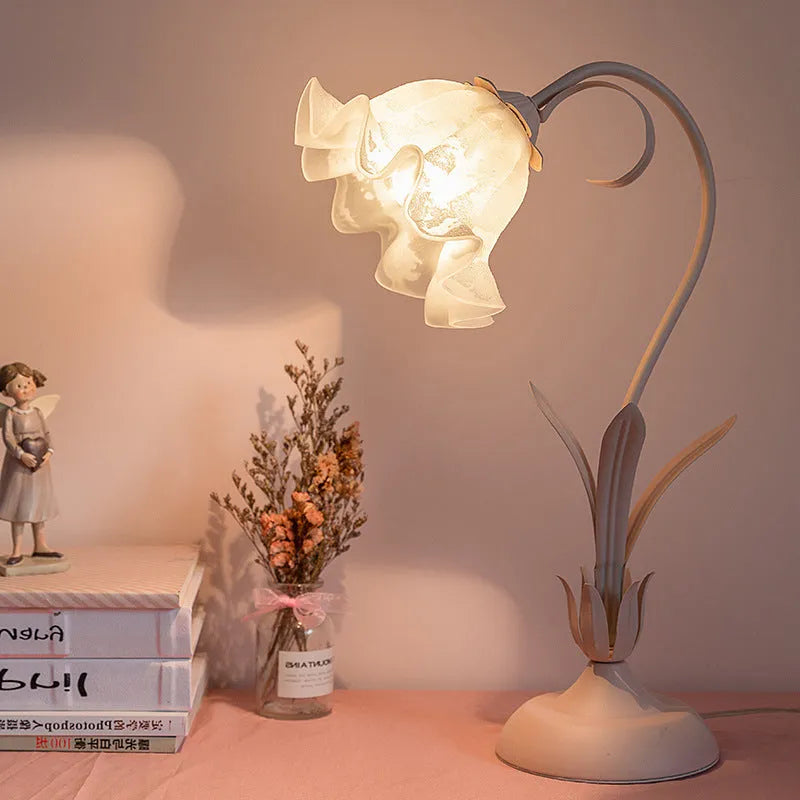 Flower Princess desk lamp with glass shade ceramic flowers pink colour dimmer switch iron body