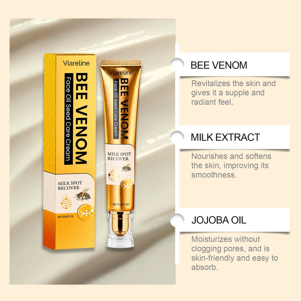 30g jar of facial and neck cream with hydrating formula containing bee venom and jojoba oil