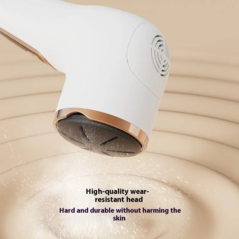 Electric foot grinder in ivory white with oval pumice stone head and USB charging port