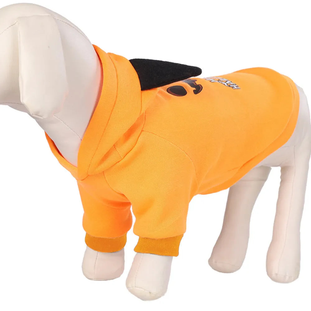 Halloween pumpkin sweater dog clothing in flannel, available in black and yellow for small medium large dogs