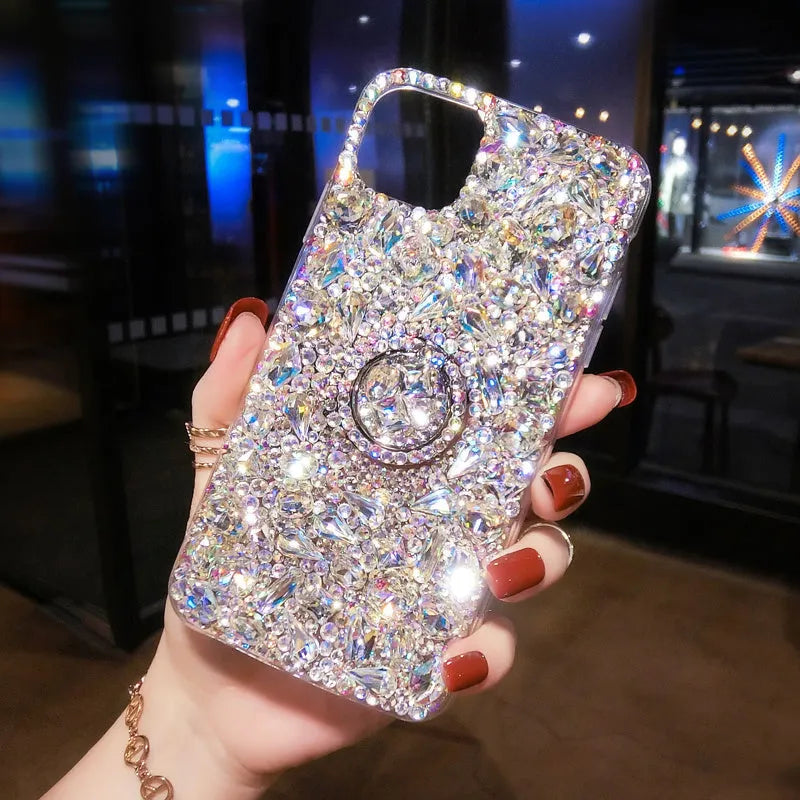 Acrylic Samsung phone case with diamond pattern and mounting bracket in luxury colours