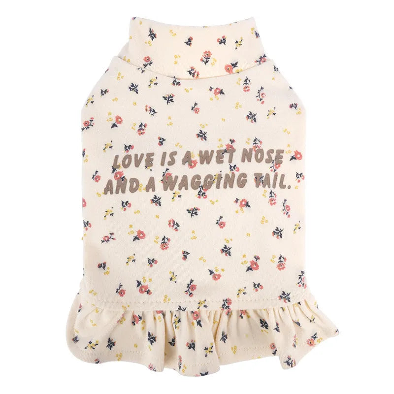 Light purple pet undershirt with floral skirt for small dogs on teddy bichon