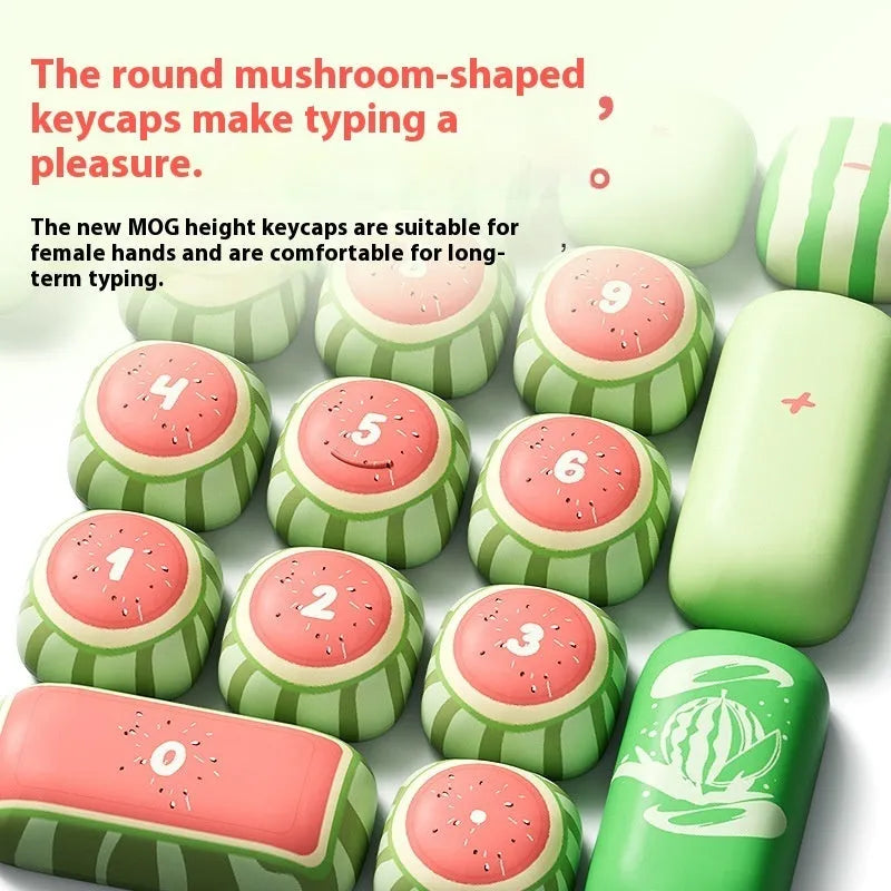 Watermelon-themed mechanical keyboard key cap set with blue accent keys and sublimation printing