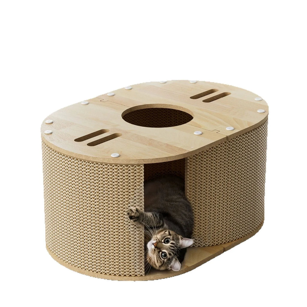 Small corrugated paper cat climbing frame tunnel nest size 57x39x27.5cm simple style