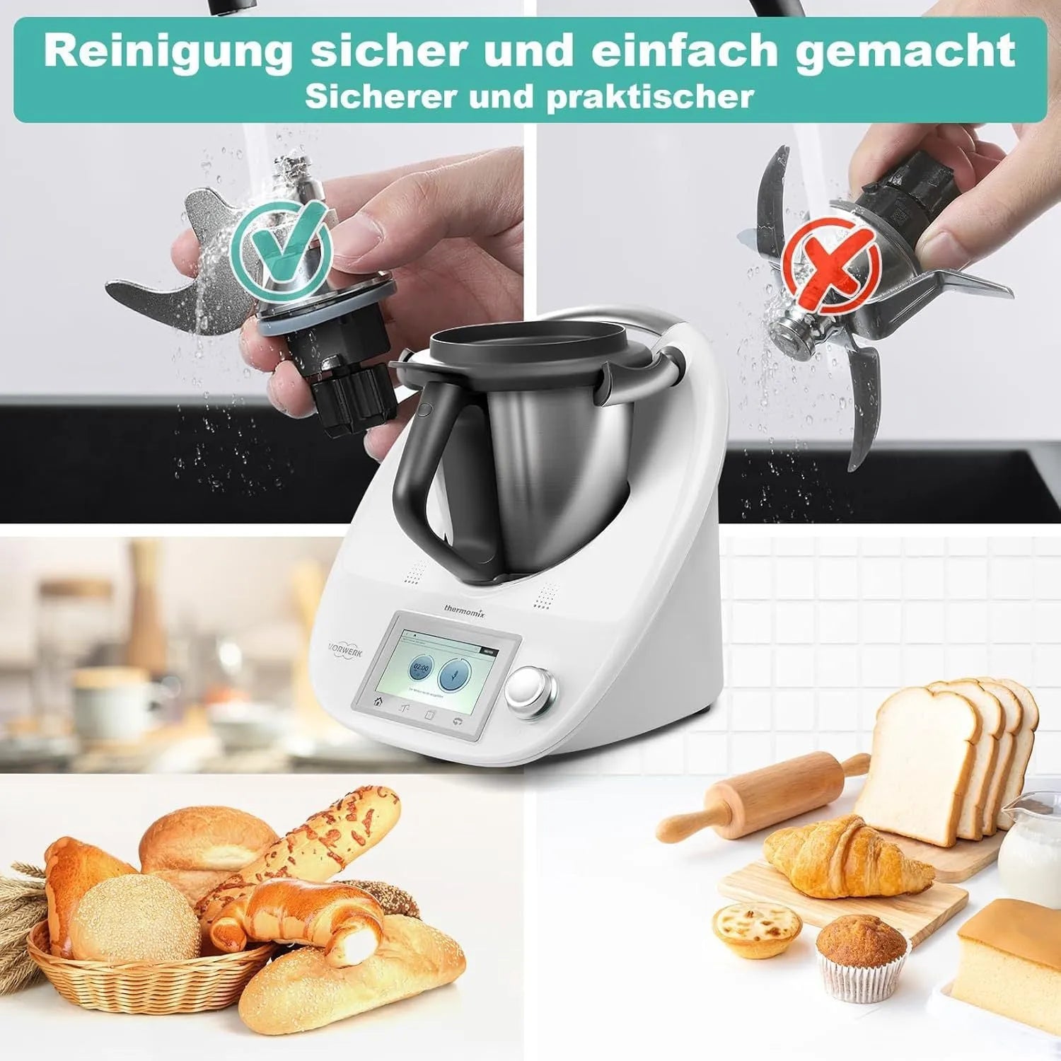 Thermomix TM6 and TM5 ceramic dough knife replacement accessory with stainless steel handle