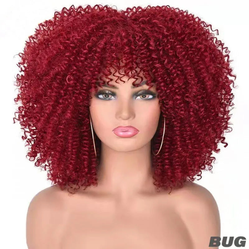 African small curly afro wig headgear in high temperature silk bangs type colour 1B