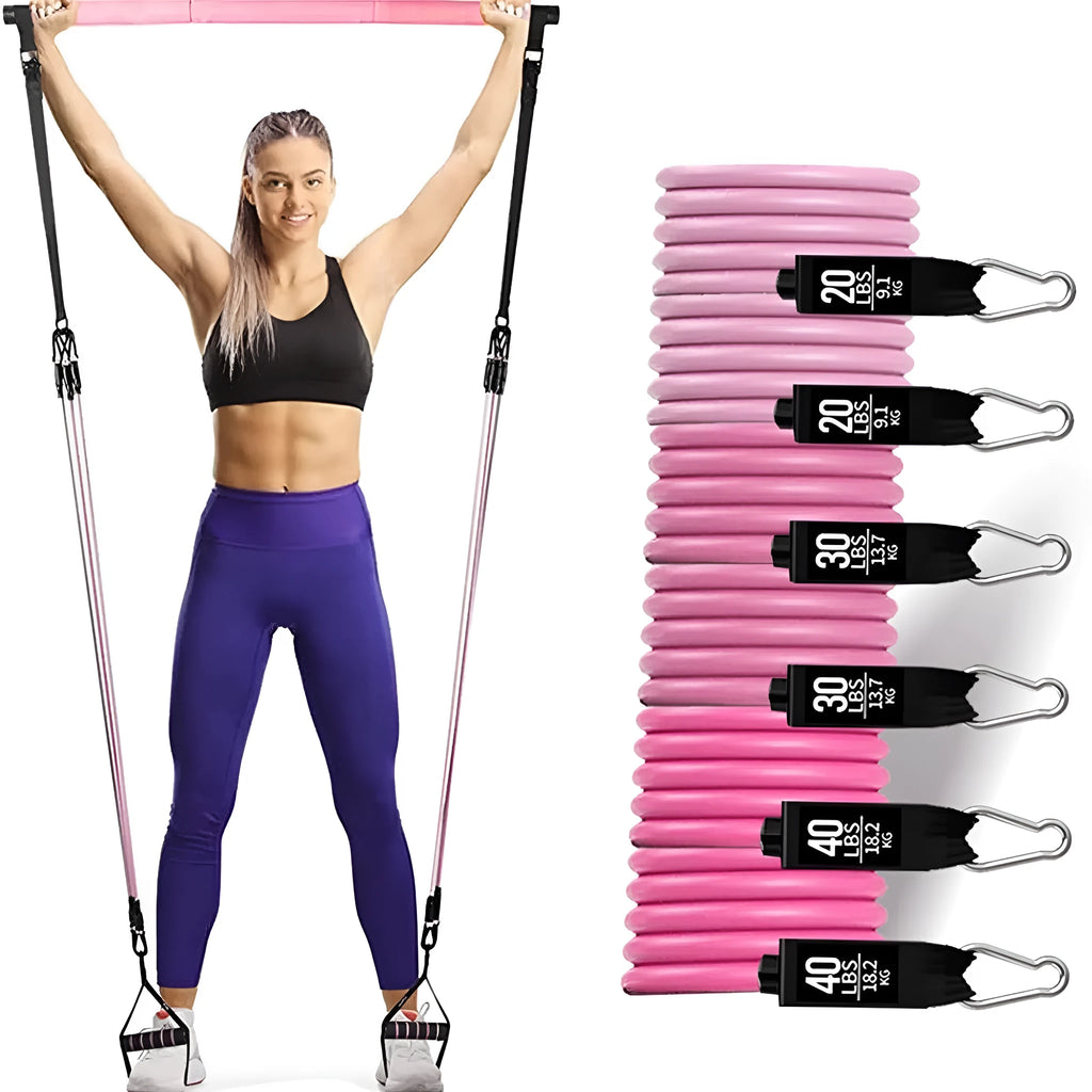 Yoga gymnastic bar resistance band set with 180lb TPE pull rope in black or pink