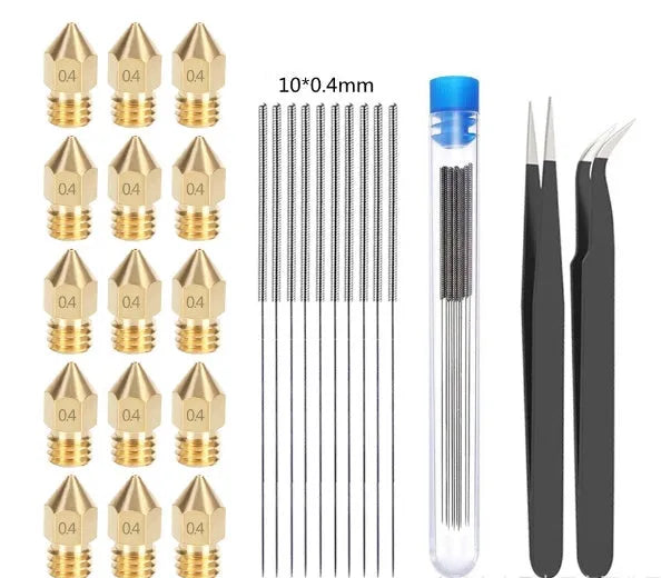 MK8 brass nozzle and stainless steel cleaning pin kit for 3D printer maintenance