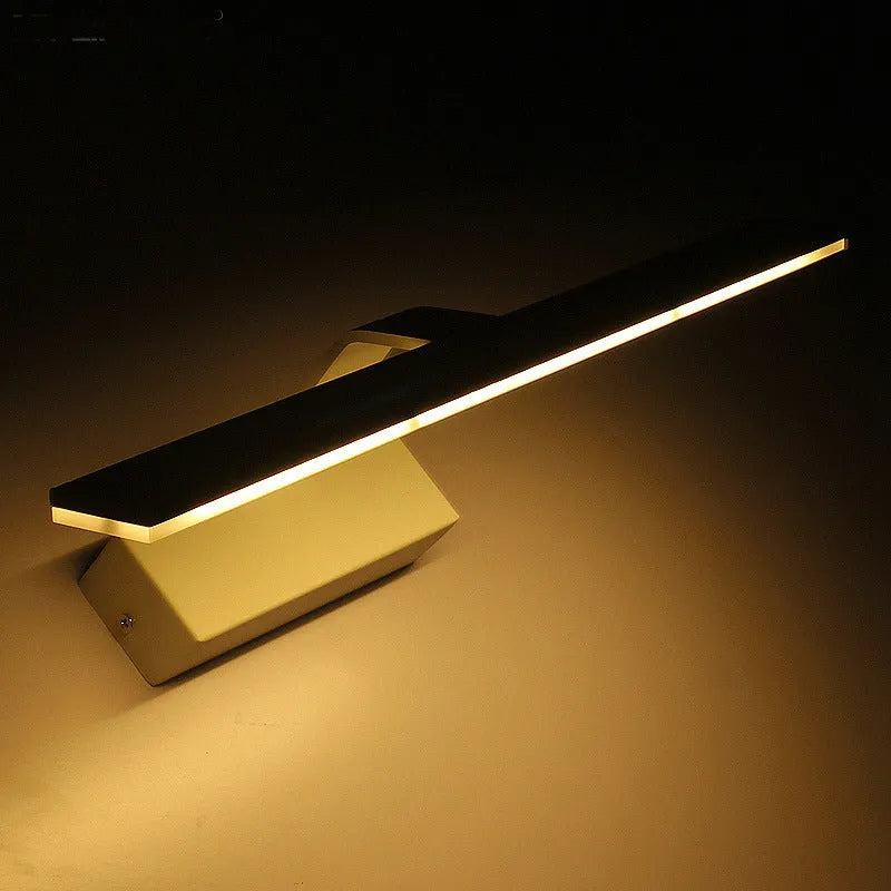 White frameless LED mirror headlight for bathroom vanity with tri-colour dimmable lighting.
