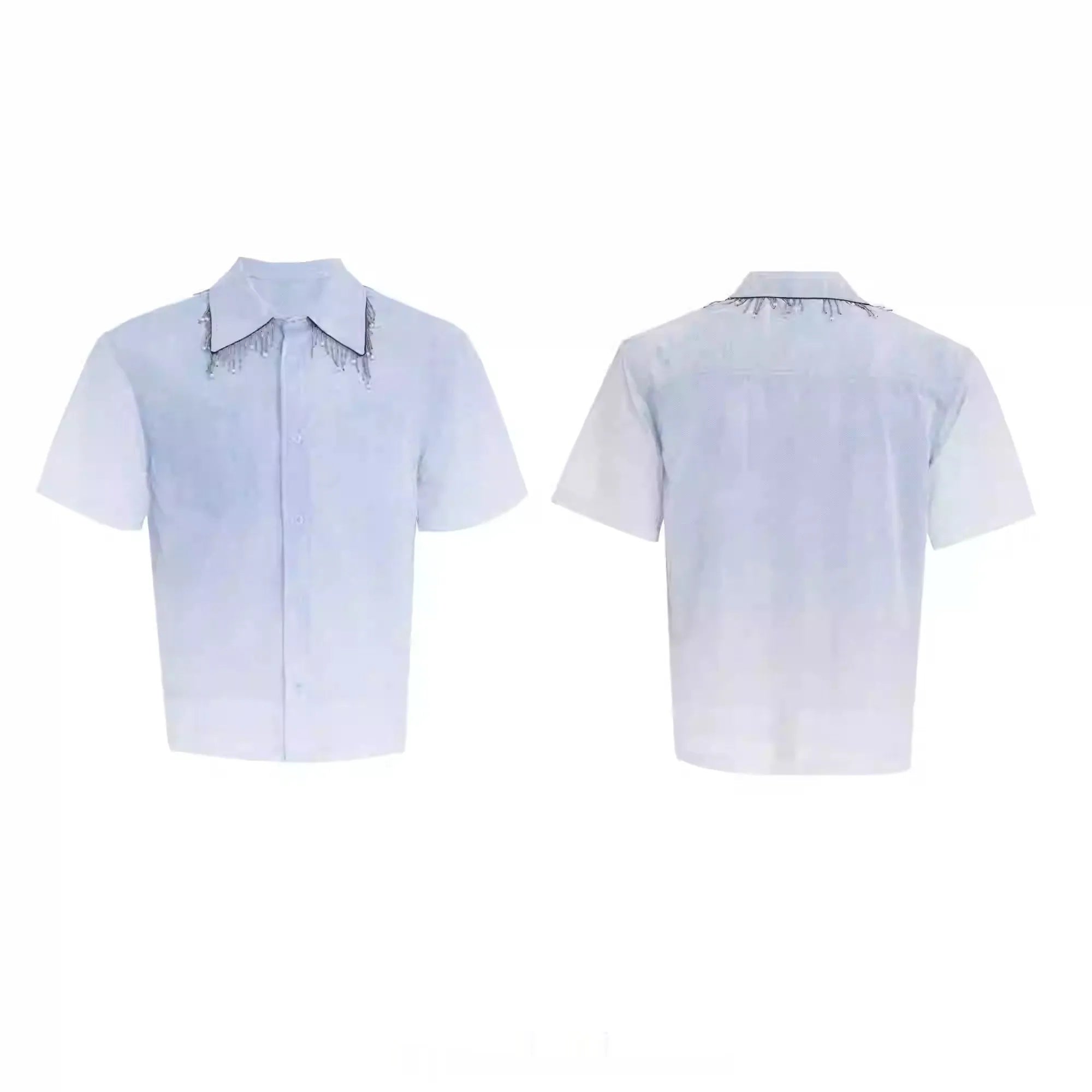 Men's loose blue and white gradient short sleeve casual shirt