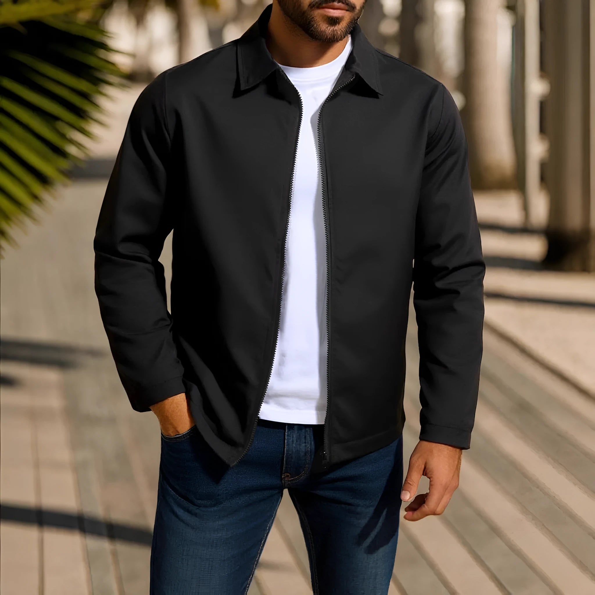 Men's zip-front cardigan jacket in a polyester blend with raglan sleeves, shown in emerald green.