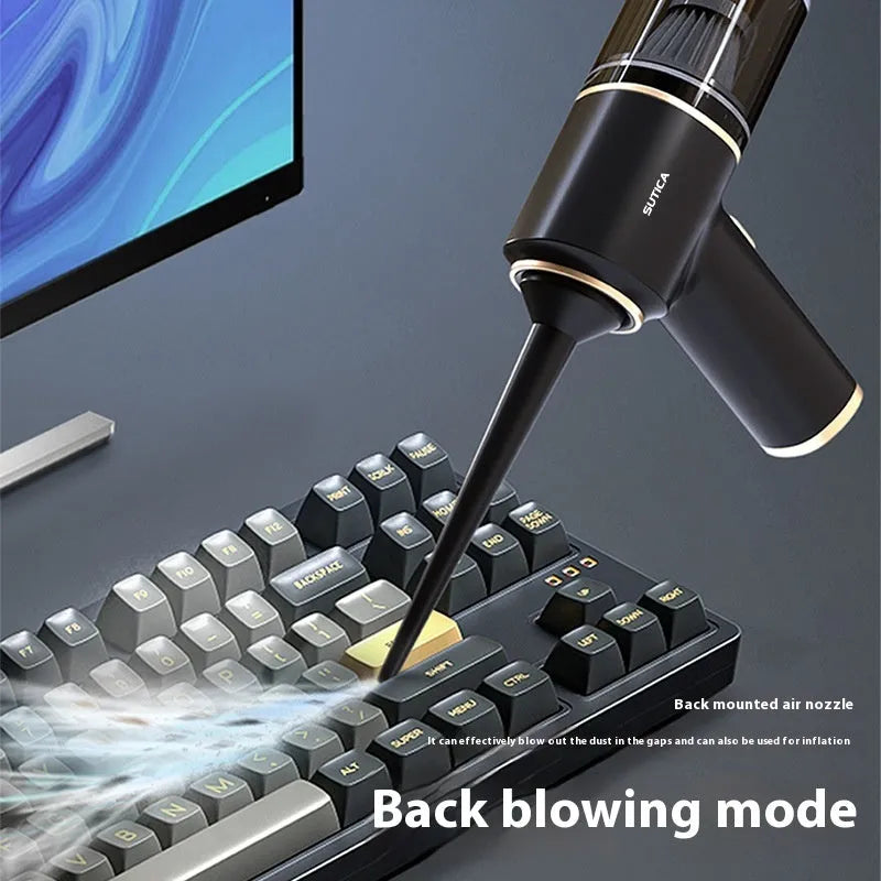 Handheld wireless car cleaner four-in-one blowing vacuum in black with charging base