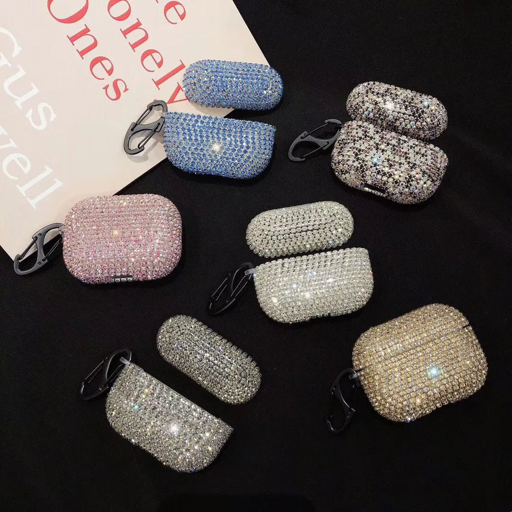 Rhinestone protective sleeve for AirPods Pro 3 in gold with flip-type design and hanging buckle