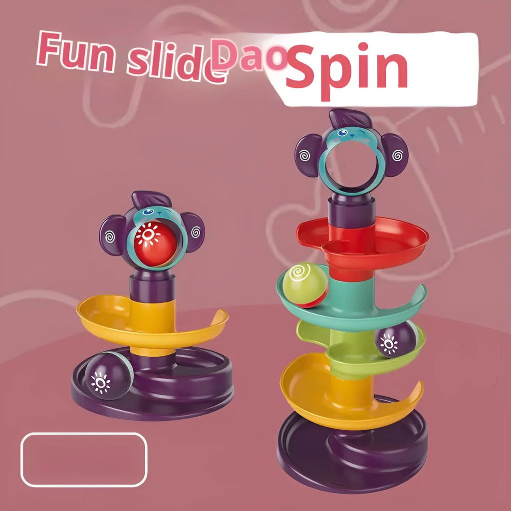 Children's puzzle toy railway jenga building block set with slide rotating music table in plastic 28cm