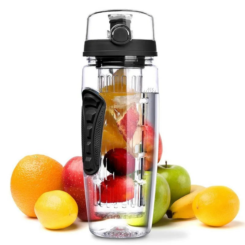 32oz Tritan fruit infuser water bottle with fruit cup in leakproof BPA-free design