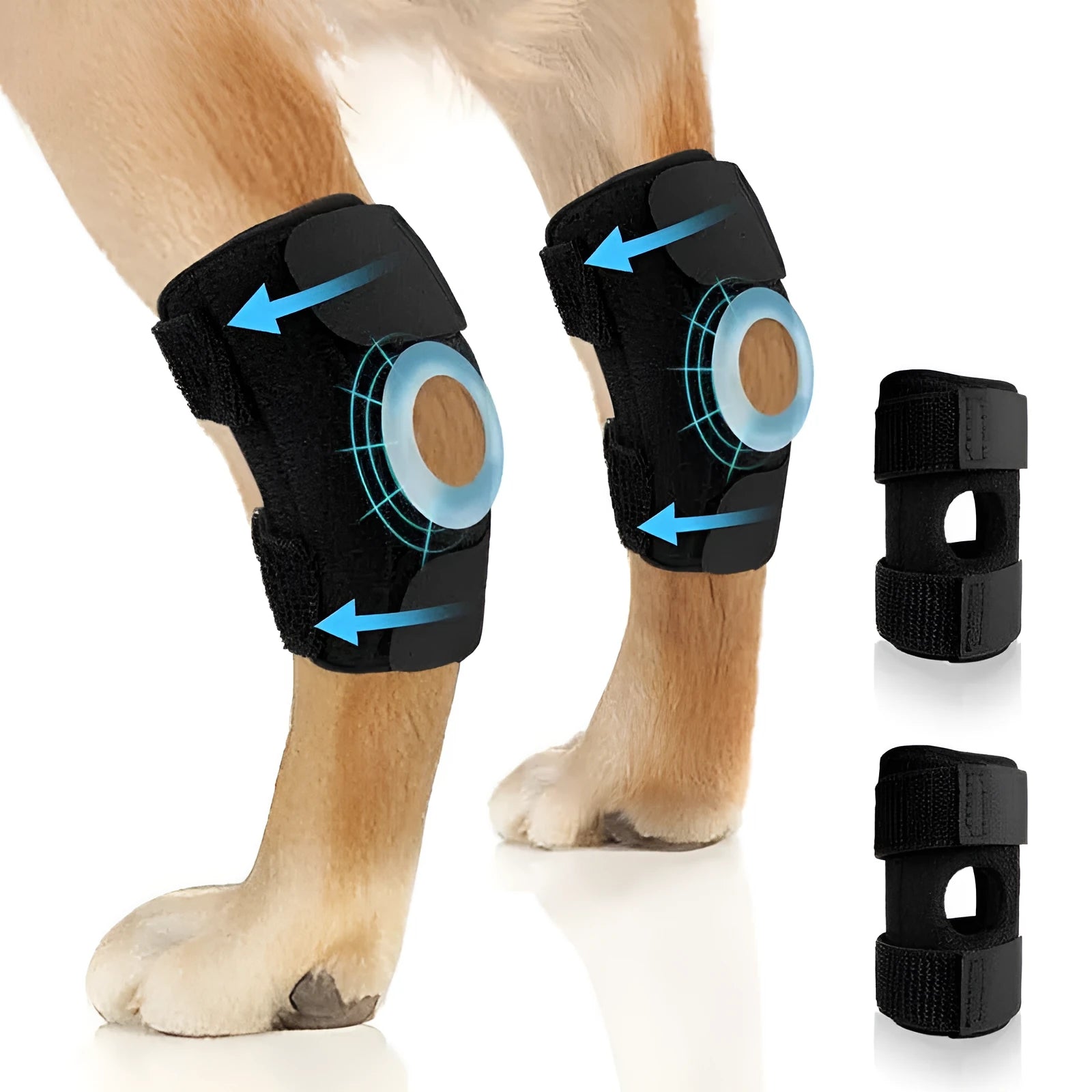 Black polyester dog joint support brace for ACL rehabilitation and joint dislocation protection