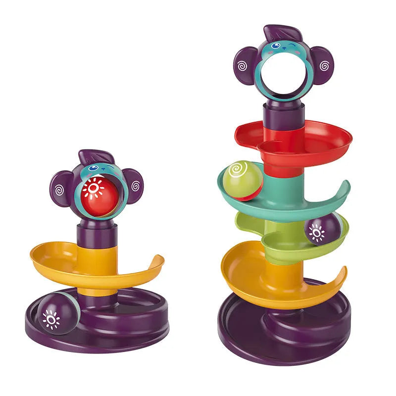 Children's puzzle toy railway jenga building block set with slide rotating music table in plastic 28cm