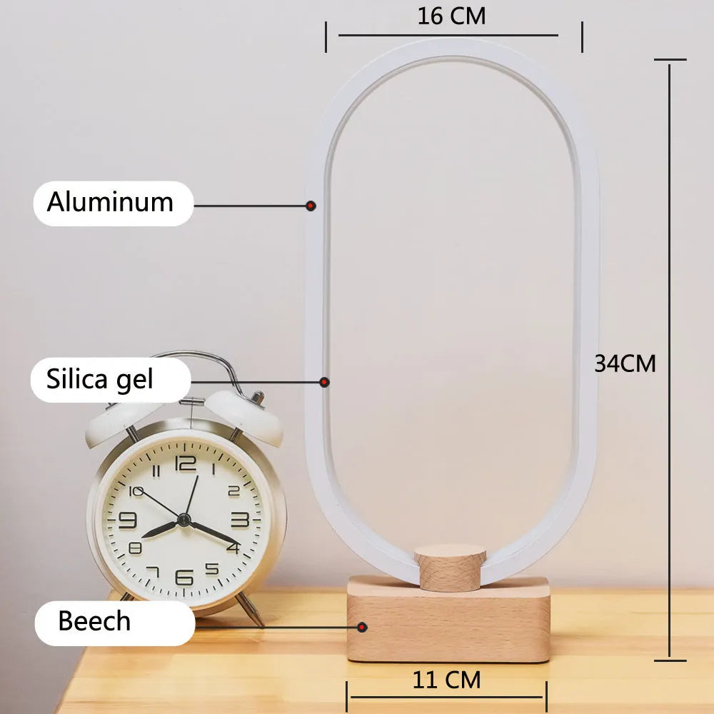 Smart remote control desk lamp with magnetic suspension balance and beech wood holder