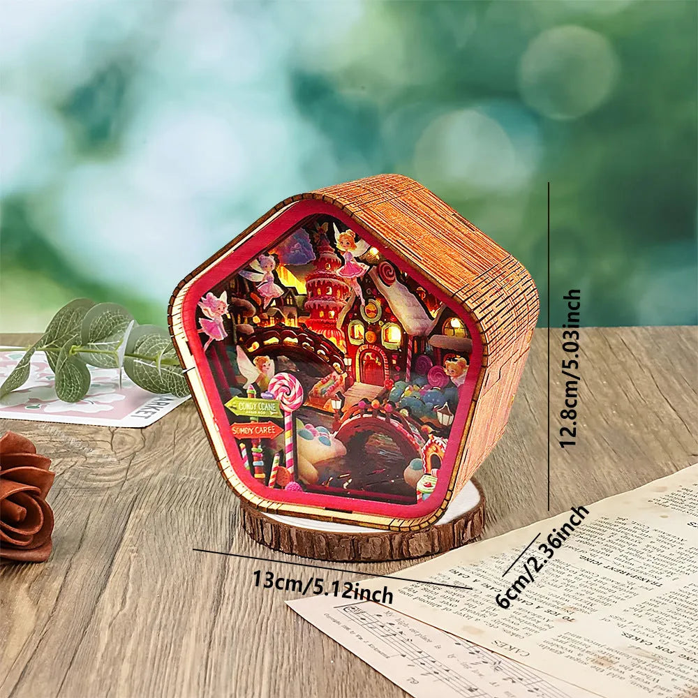 3D wooden carved night light bedside ornament in American style with soft glow