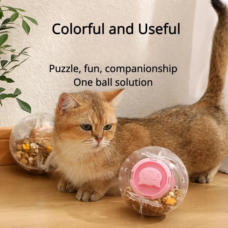 Blue pink or white ABS plastic cat slow feeder leaky ball toy 11.5cm diameter