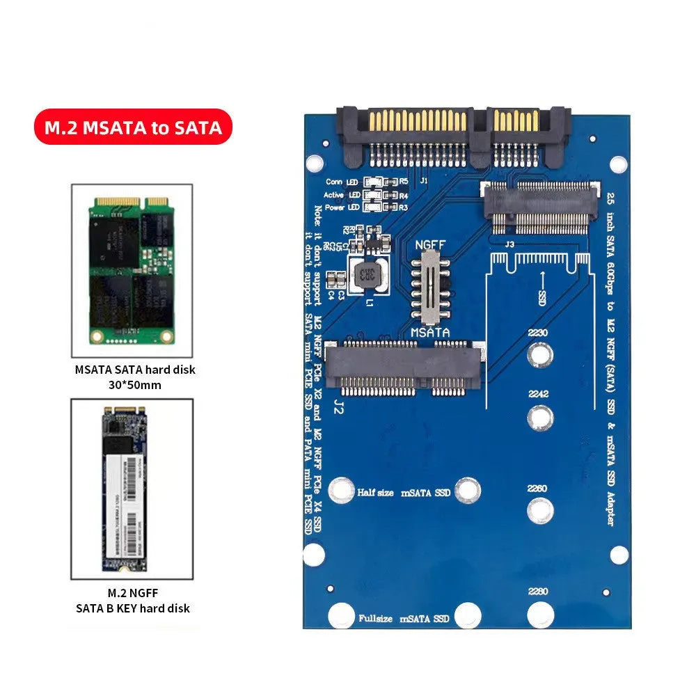 Black and blue SATA3 to M.2 NGFF mSATA SSD adapter card for storage upgrades