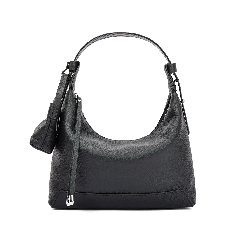 Genuine cowhide leather ladies shoulder bag in urban simplicity style with sewing thread detail