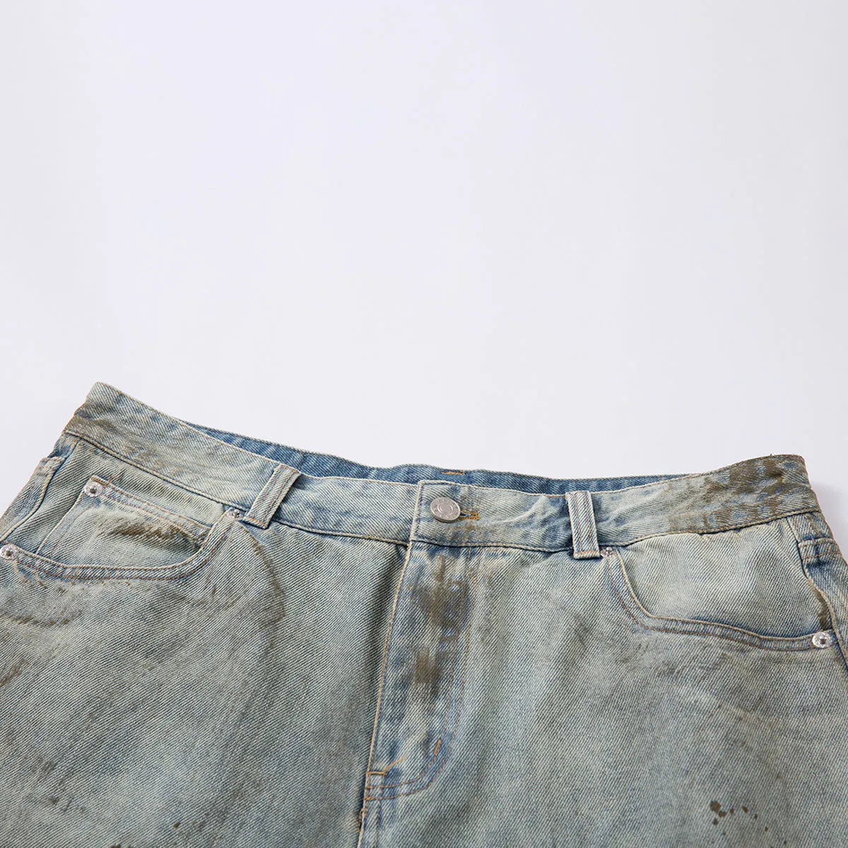 Women's blue cropped denim jeans with straight leg cut and zipper fly closure