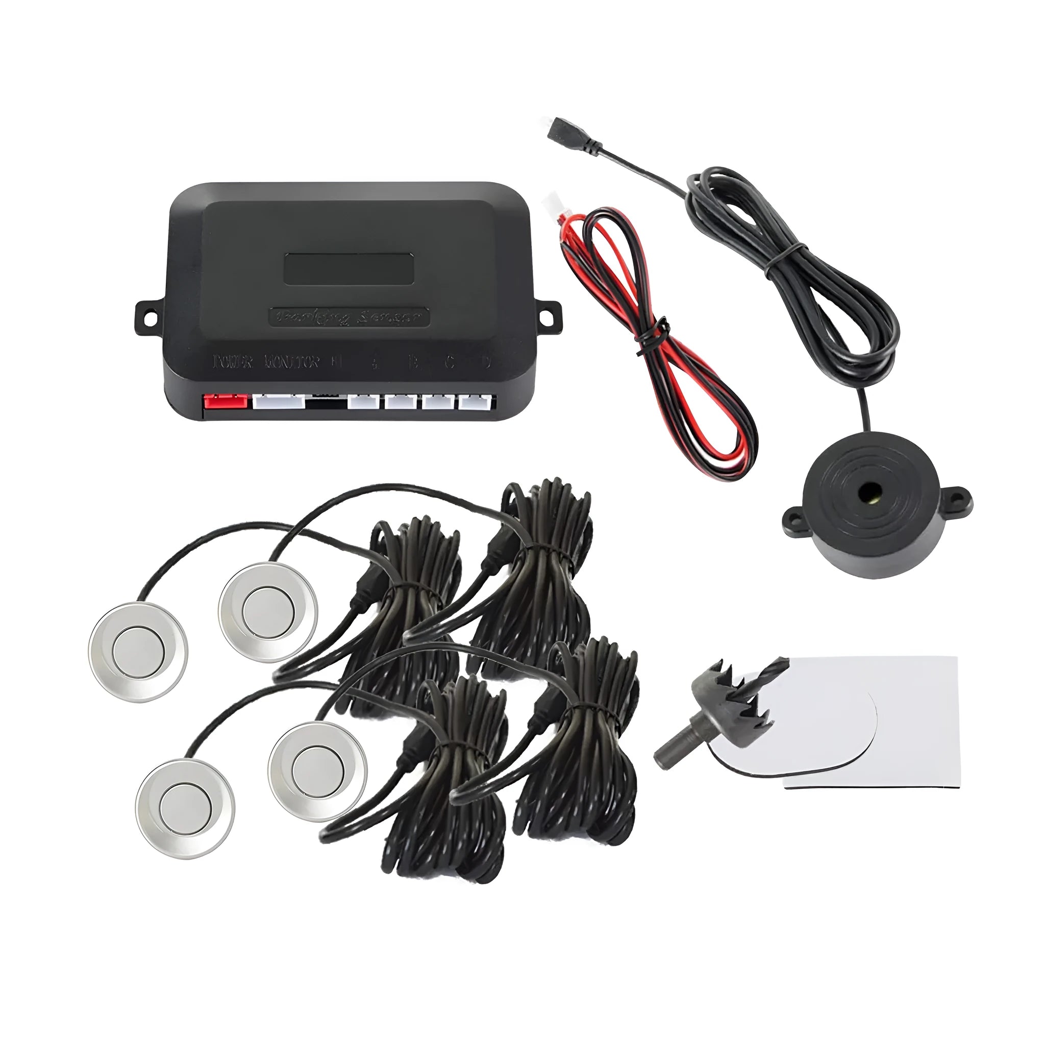 4-probe car parking sensor reversing radar system with buzzer alert module and installation tools