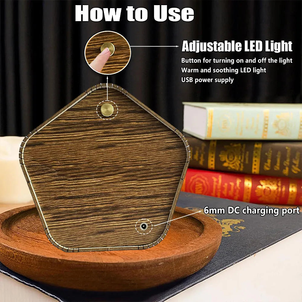 3D wooden carved night light bedside ornament in American style with soft glow