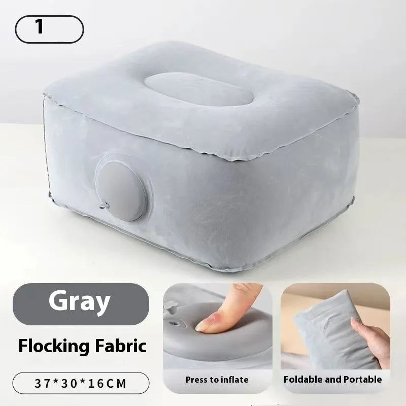 Press inflatable portable folding seat cushion with flocking material surface.