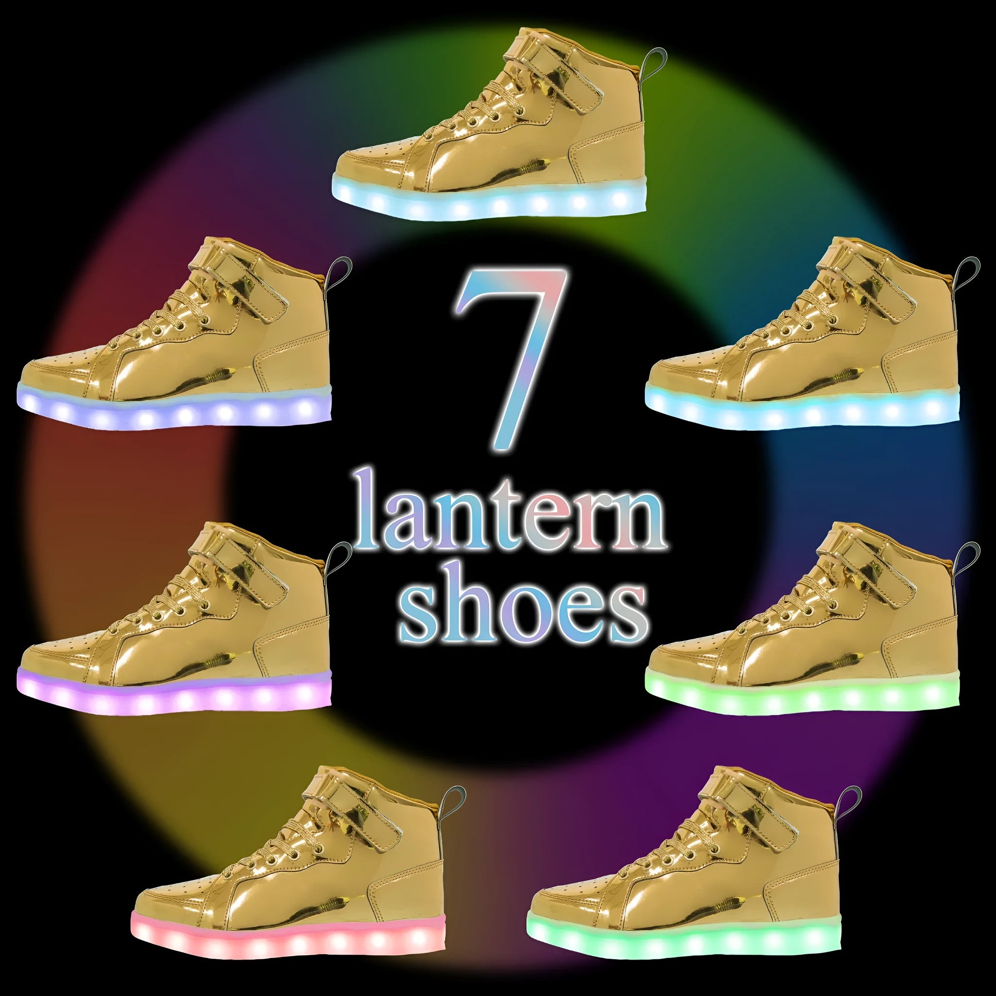 LED high-top board shoes with illuminated lights and Velcro fastening in multiple colour options