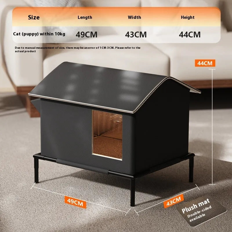Black Oxford cloth warm outdoor pet bed kennel for cats and small dogs with lock temperature feature