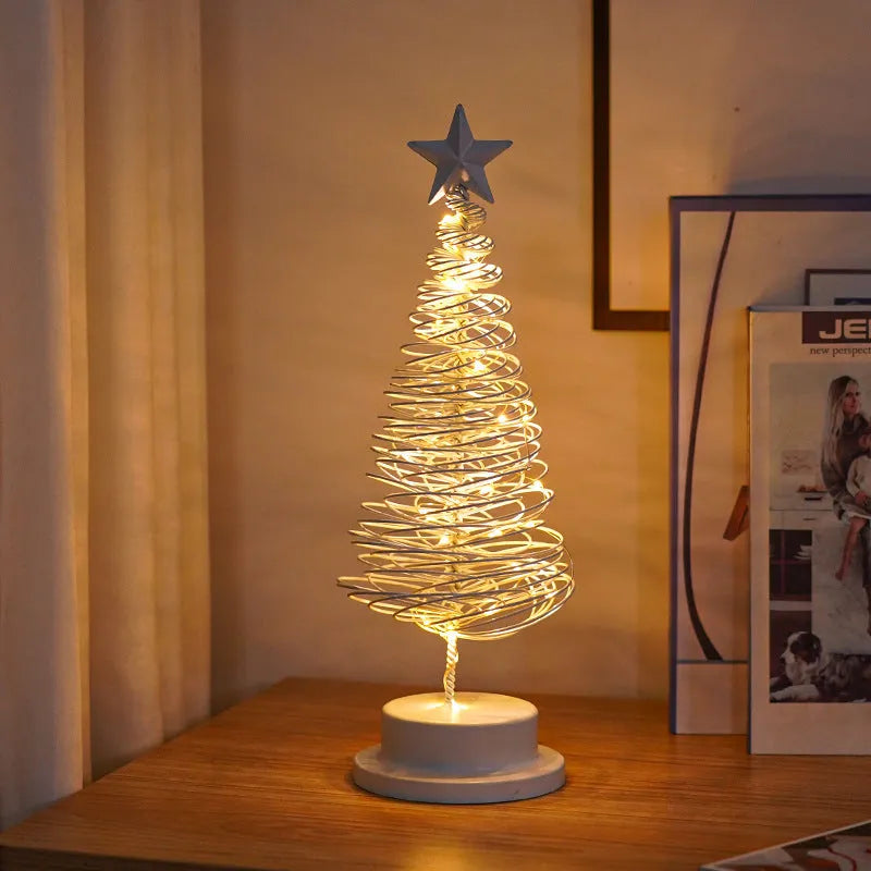 33cm wrought iron LED Christmas tree spiral light with battery operation and warm white lights