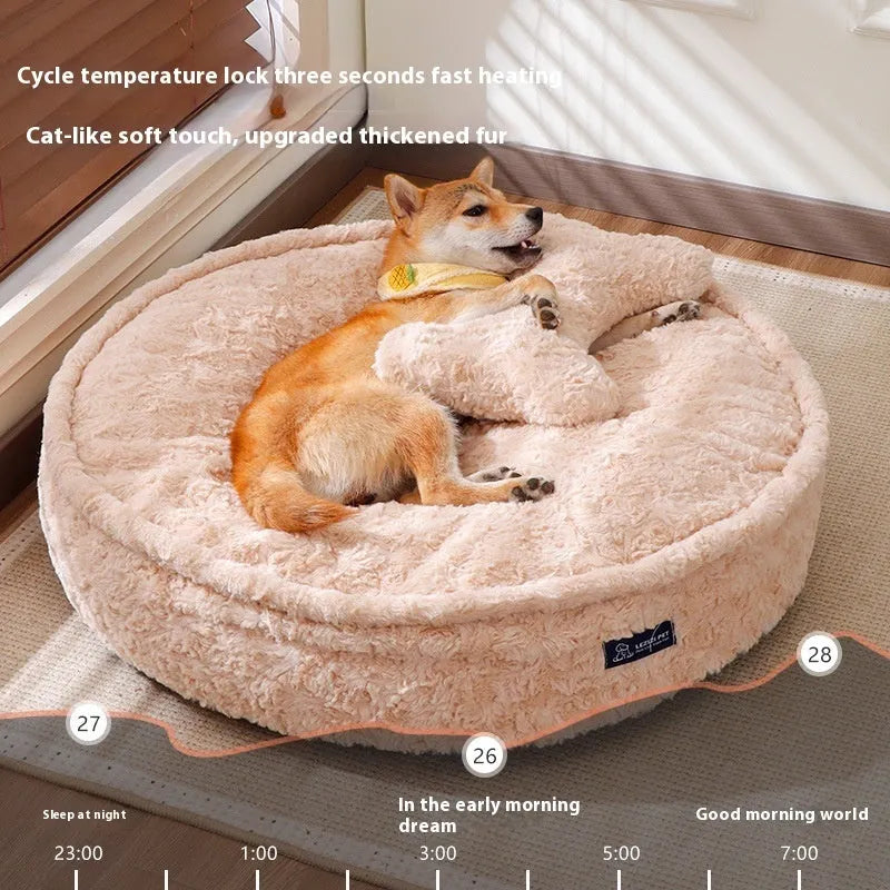 Round milk tea colour pet bed with removable washable cover in four sizes